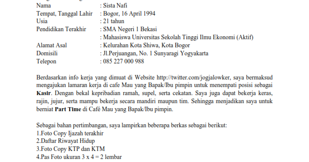 Contoh Surat Lamaran Kerja Menjadi Kasir - Berita Jakarta