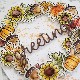 Sunny Studio Stamps: Beautiful Autumn Happy Harvest Greetings Word Die Stamped Fall Wreath Card by Lexa Levana