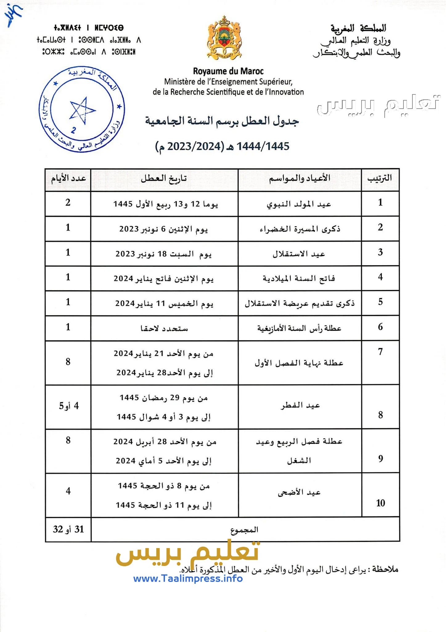 لائحة العطل الجامعية 2024 بالمغرب