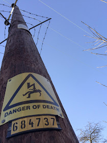 Power pole on the Downland Trail, Trosley Country Park, 29 December 2013.