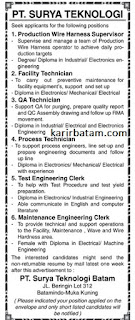 Lowongan Kerja PT. Surya Teknologi
