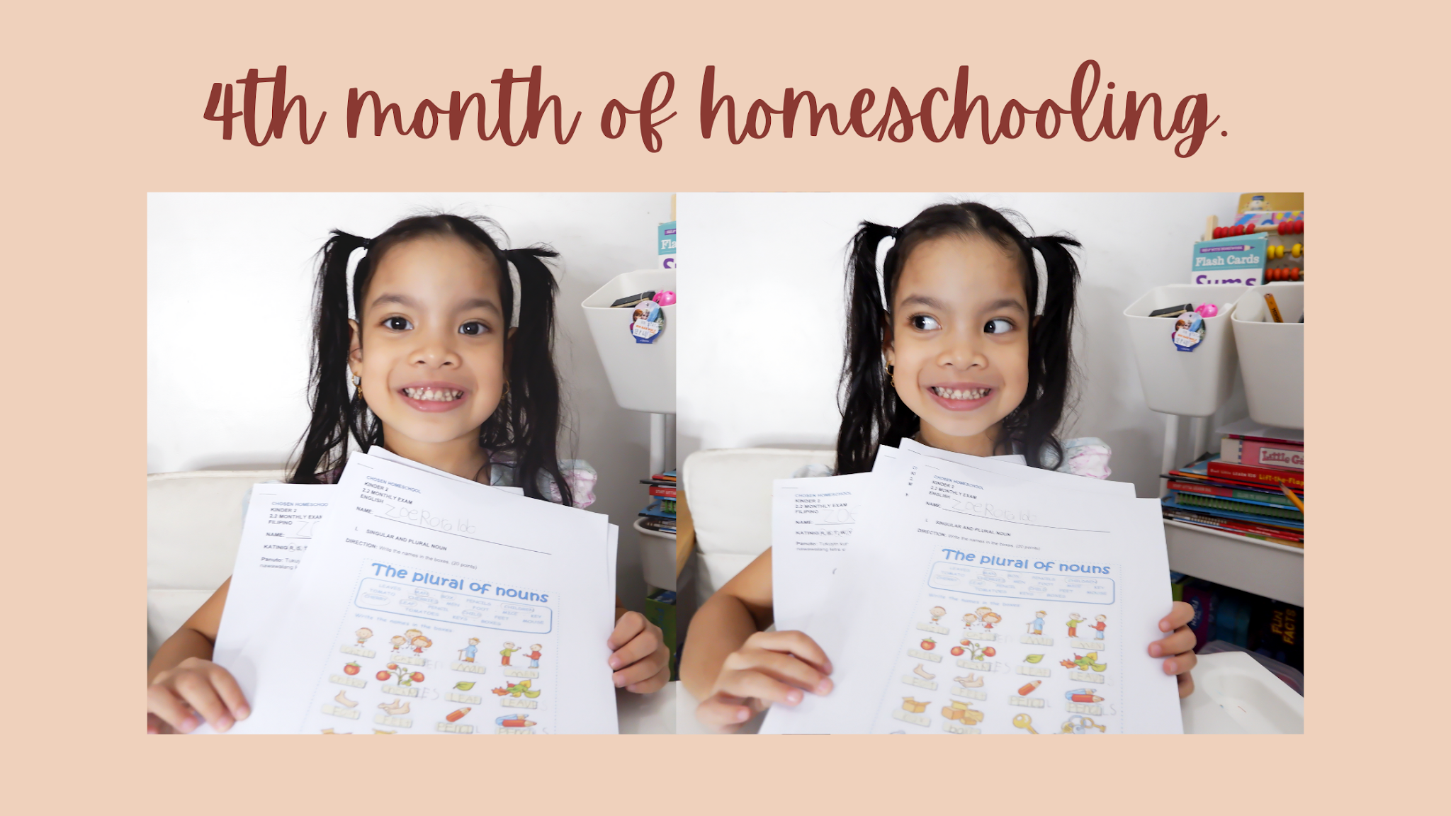 Just like that after 4 months of homeschooling we're done with kinder2 curriculum. Check out how our 4th month went by on the blog.