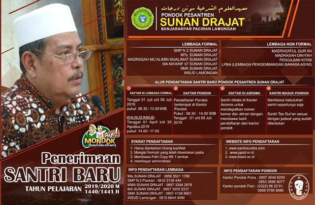 Info Pendaftaran Pondok Pesantren Sunan Drajat tahun Pelajaran 2019/2020