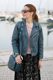 Black lace skirt, Miu Miu razor sunglasses, Barneys originals leather jacket, Fashion and Cookies, fashion blogger