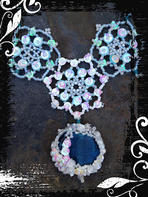 freeform RAW beaded pendant and beaded snowflakes with sequins