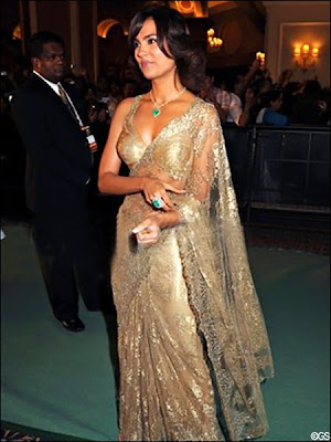 Lara Dutta In Transparent Golden Saree