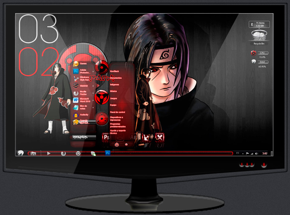 Tema de Uchiha Itachi para Windows 7 2014 - KevBlack