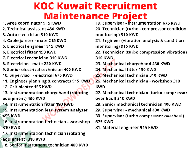 KOC Kuwait Recruitment 2022 - Maintenance Project