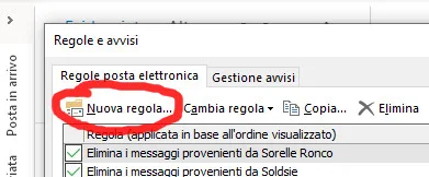 Nuova regola posta Outlook