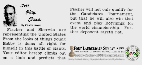 Out On A Limb With Great Tournament Predictions: Fischer in Yugoslavia