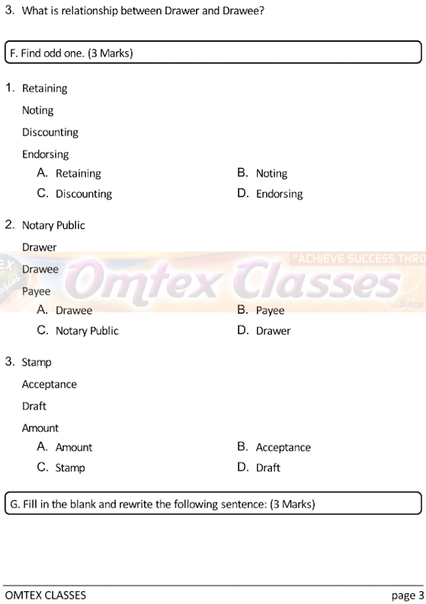 Accounts Test No. 7. Class: 12th Standard Maharashtra Chapter 7: Bills of Exchange.