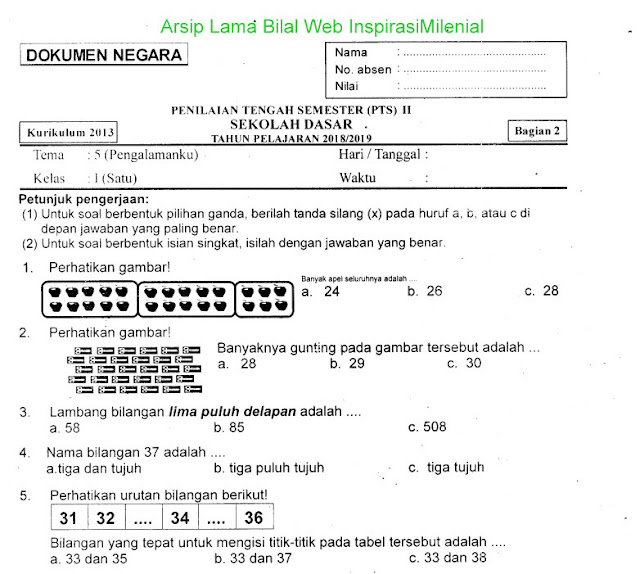 Download Soal Penilaian Tengah Semester (PTS) Genap Tema 5 (Pengalamanku) Bagian 2 Kelas 1 SD Terbaru tahun 2019 Gratis