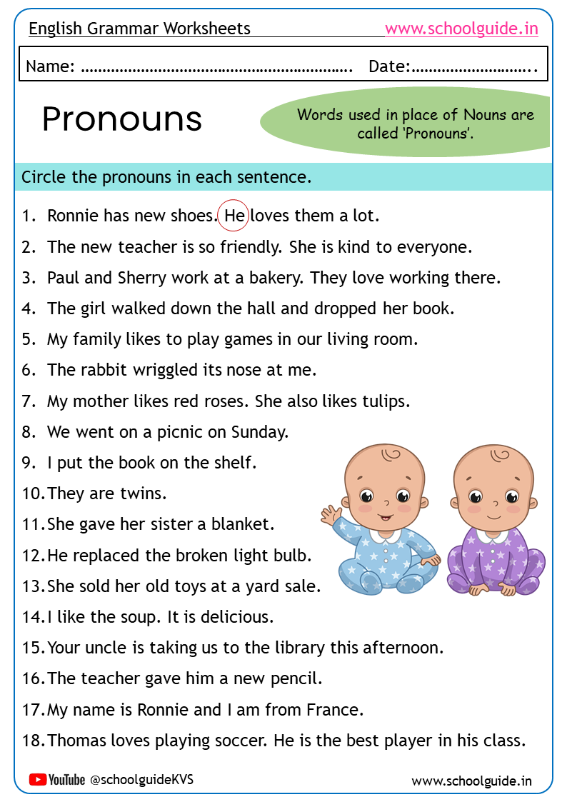 Free Printable Pronouns Worksheets