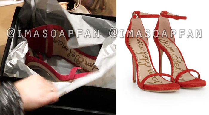 Maxie Jones, Kirsten Storms, Red Ankle Strap Stiletto Sandals, General Hospital, GH