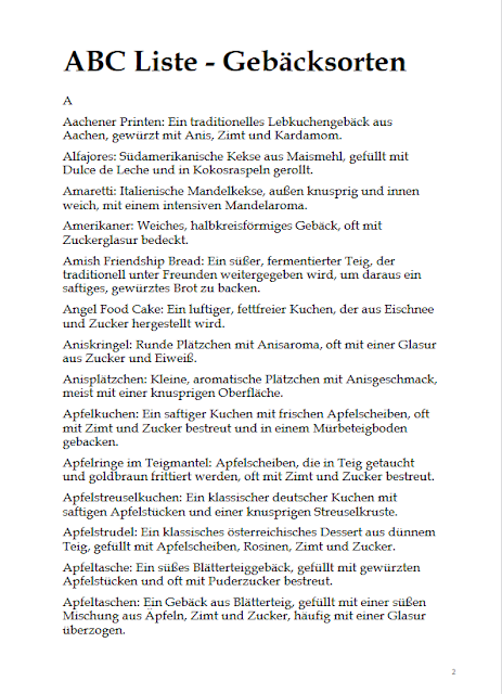 ABC Liste - Gebäck-Sorten (Variante inkl. Umschreibungen)