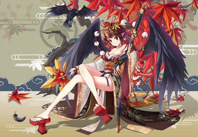    Girl Black Wings Crow anime animal bird brown hair japanese clothes katana leaves red eyes shameimaru aya shinebell short hair sword touhou weapon wings Anime HD Wallpaper Backgrounds Image Photo Picture d31.
