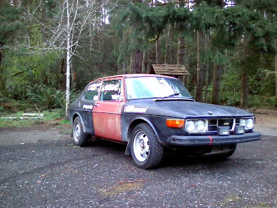 Saab 99 EMS Rally car on a test drive about a month before Olympus Rally 2010.