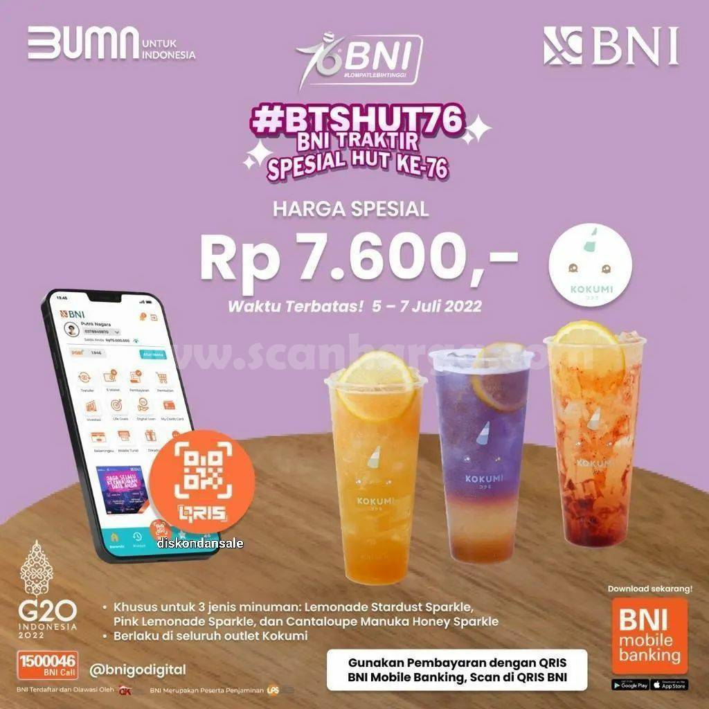 PROMO KOKUMI HUT BNI Ke-76! harga Spesial minuman hanya Rp. 7.600