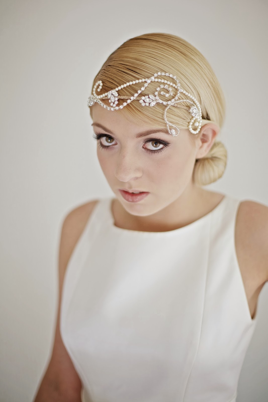 Art deco flapper pearl and rhinestone unusal bridal headband 