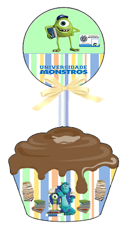 Universidad de Monstruos: Divertidos Toppers y Wrappers para Cupcakes para Imprimir Gratis. 