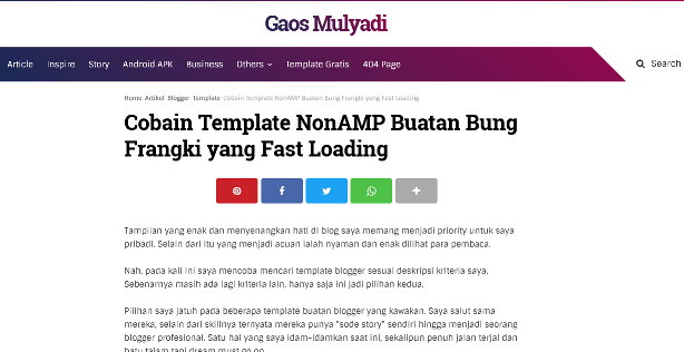 Cobain Template NonAMP Buatan Bung Frangki yang Fast Loading