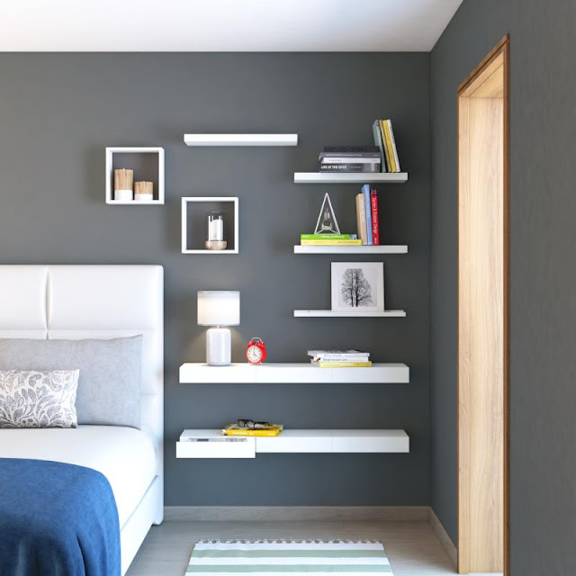 floating shelf above bed ideas