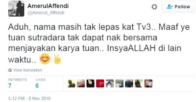 Amerul Affendi Akur Dipinggirkan Stesen TV Kerana Tidak Kacak