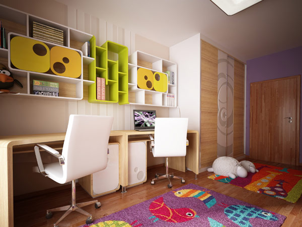 Kids bedroom design look with bright color colored textures-5