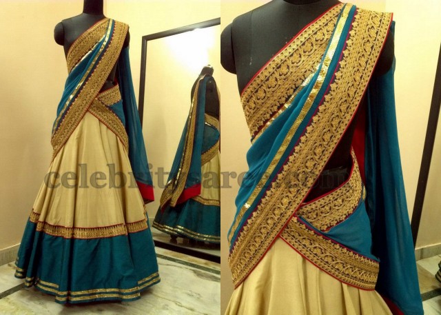 Antique Work Royal Half Saree