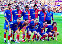 F. C. BARCELONA - Barcelona, España - Temporada 2008-09 - Busquets, Keita, Márquez, Piqué, Eto'o, Víctor Valdés; Sylvinho, Pedro, Iniesta, Xavi y Puyol - REAL VALLADOLID 0, F. C. BARCELONA 1 (Eto'o) - 04/04/2009 - Liga de 1ª División, jornada 29 - Valladolid, estadio Nuevo José Zorrilla - Campeón de Liga, con Pep Guardiola de entrenador