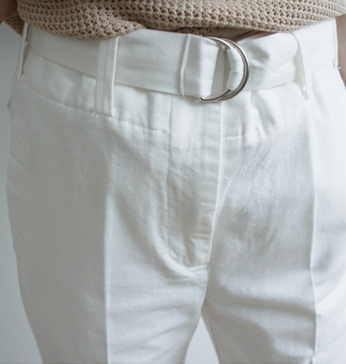 White Cotton Buckled Pants