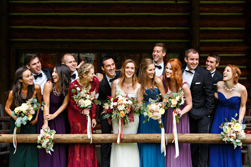 Wedding Party / Photography: Brooke Peterson Photography / Wedding Coordinator: Courtney of 114-West / Venue: Kootenai Lodge, Bigfork Montana / Bride’s Bouquet: Mum’s Flowers / Bride’s Gown: J.Crew / Groom’s Tux: J.Crew / Makeup Artist: Britlee of Envy Salon & Spa /