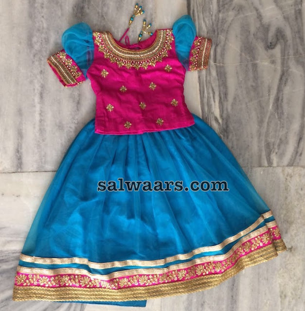 Sky Blue Lehenga with Pink Blouse