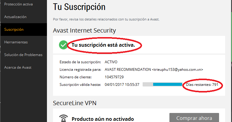 Licencia AVAST Internet Security 2015 (Archivo de Licencia 