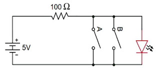 مبدأ عمل بوابة NOR باستخدام المفاتيح الكهربائية