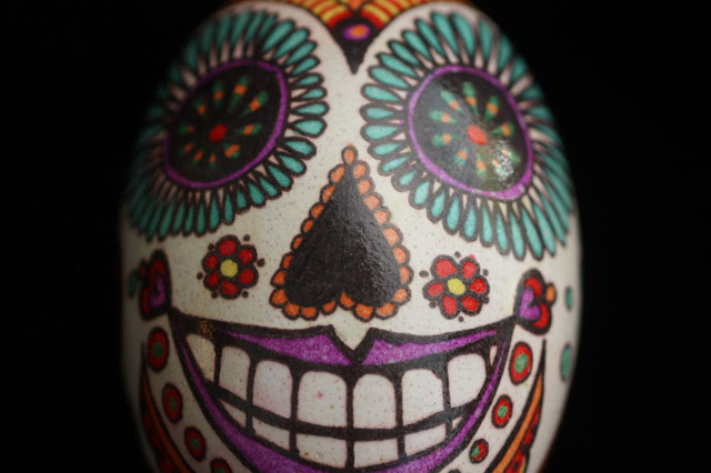 Dia de Los Muertos Pysanky Batik Eggshell, Easter Egg, Russian Egg, Folk Art, Ornament