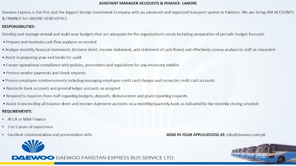 Asst. Manager Accounts & Finance | Daewoo Pakistan, Lahore