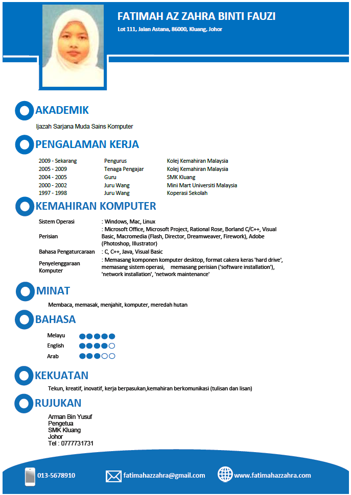 Template resume professional simple dalam bahasa Melayu View Image