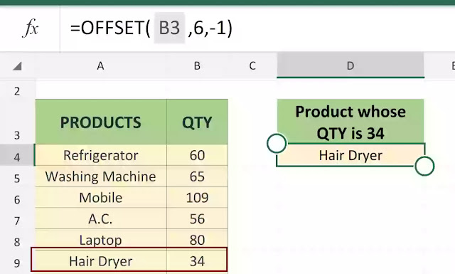 Excel offset function