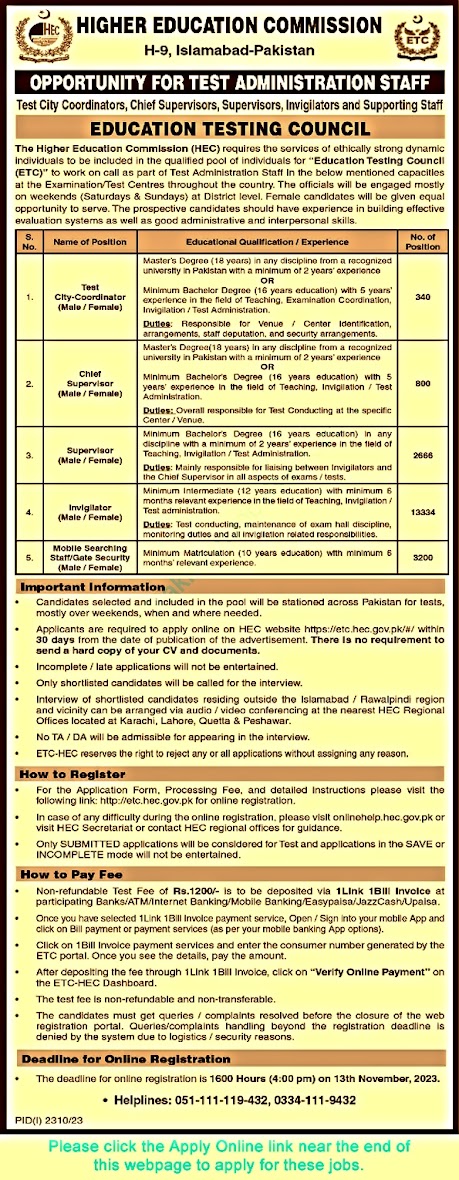 government jobs in pakistan today online apply