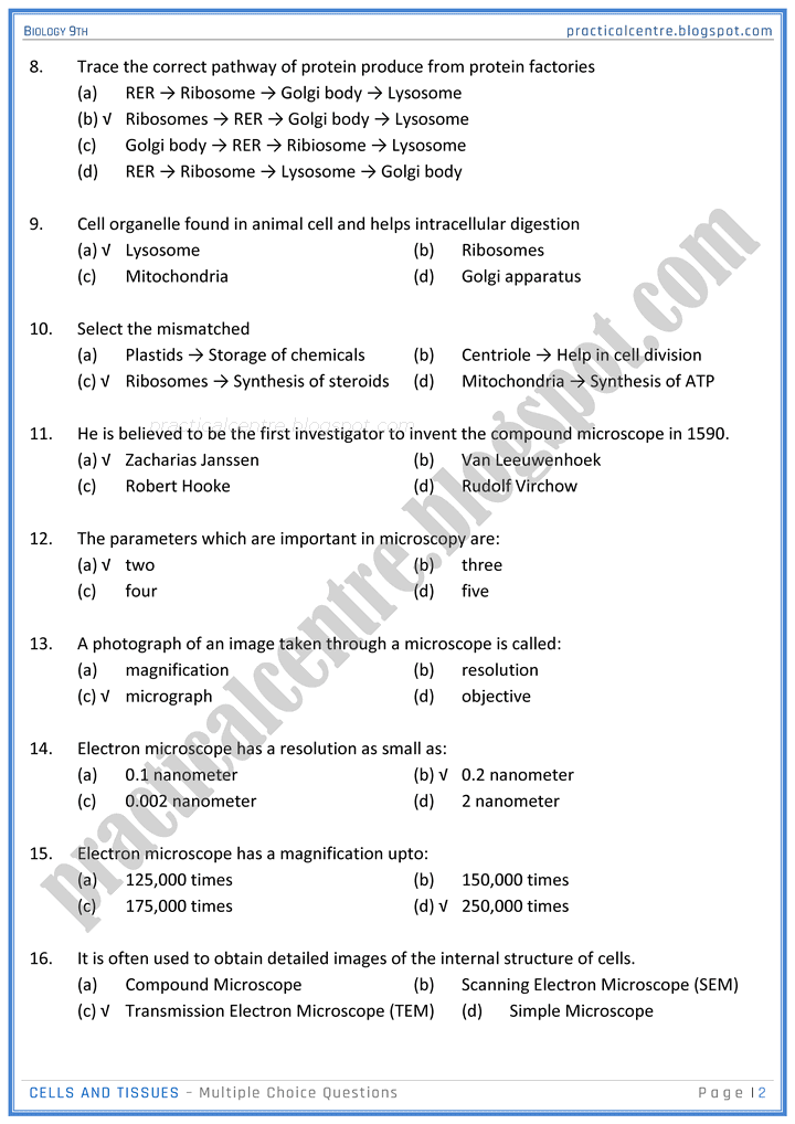 cells-and-tissues-mcqs-biology-9th-notes