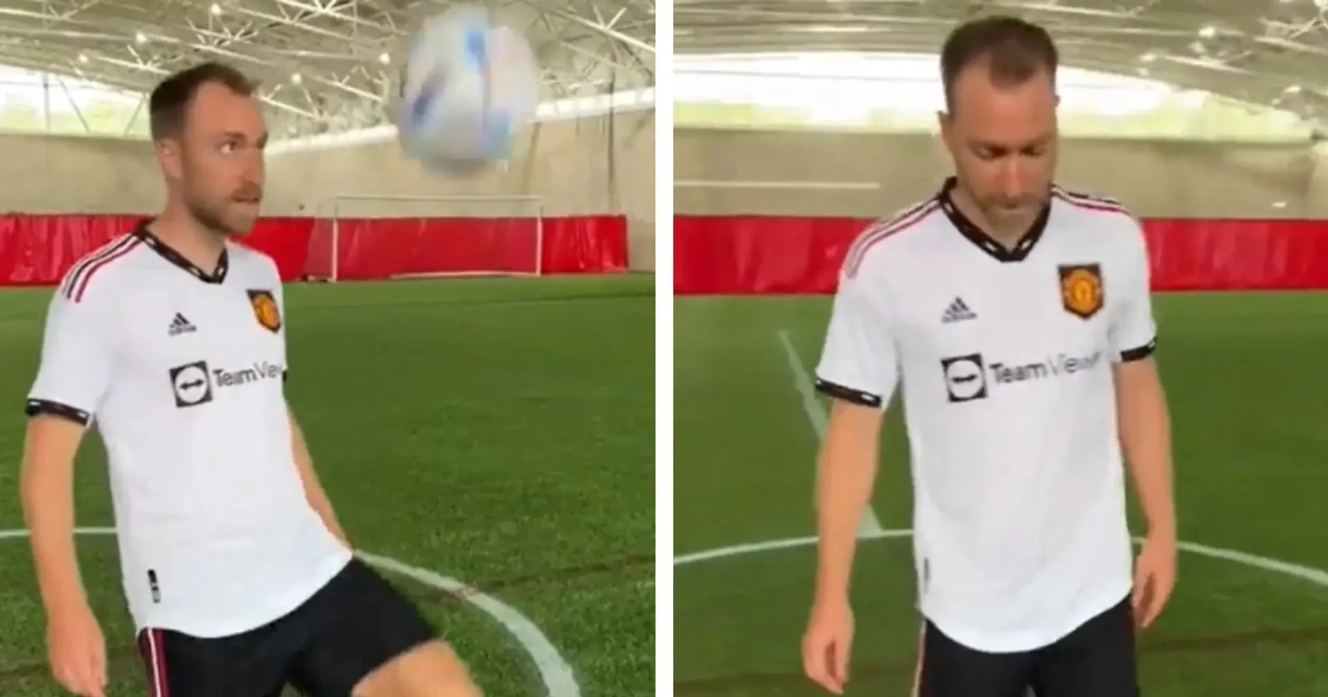 Silky smooth: Christian Eriksen shows off his skill on the ball during Man United unveiling