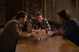 Misha Collins as Castiel, Jensen Ackles as Dean Winchester, Jared Padalecki as Sam Winchester in Supernatural 14x08 "Byzantium"