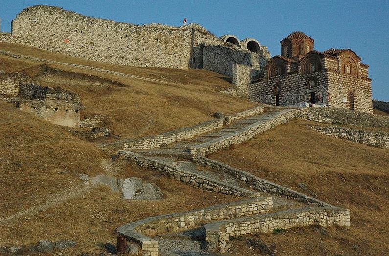 The entrance of the citadel of Berat, with the 13th-century Byzantine church of the Holy Trinity