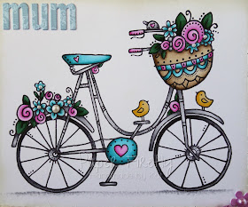 Floral birthday card using Flowering bike image by Woodware