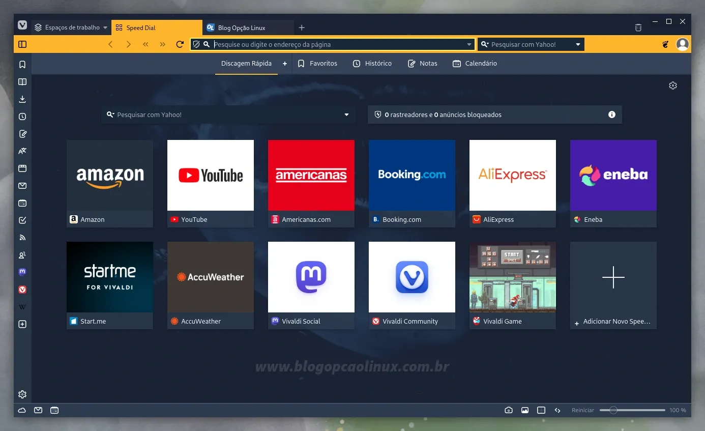 Vivaldi executando no Fedora 38 Workstation
