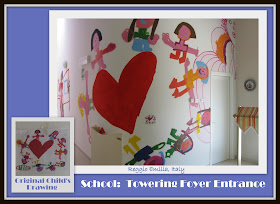 photo of: Reggio Emilia, children's drawings in Reggio Italy, enlarged children's drawings
