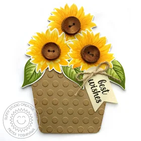 Sunny Studio Stamps: Sunflower Fields Polka-dot Embossed Flower Pot Card (using Lots of Dots 6x6 Embossing Folder + Free Cut File Download)