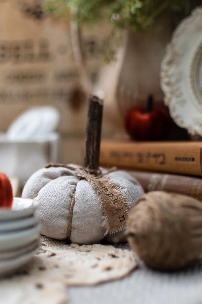 drop cloth pumpkin with stamped tag