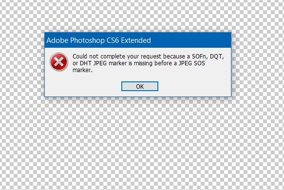 Could not complete your request because a SOFn, DQT or DHT JPEG marker is missing